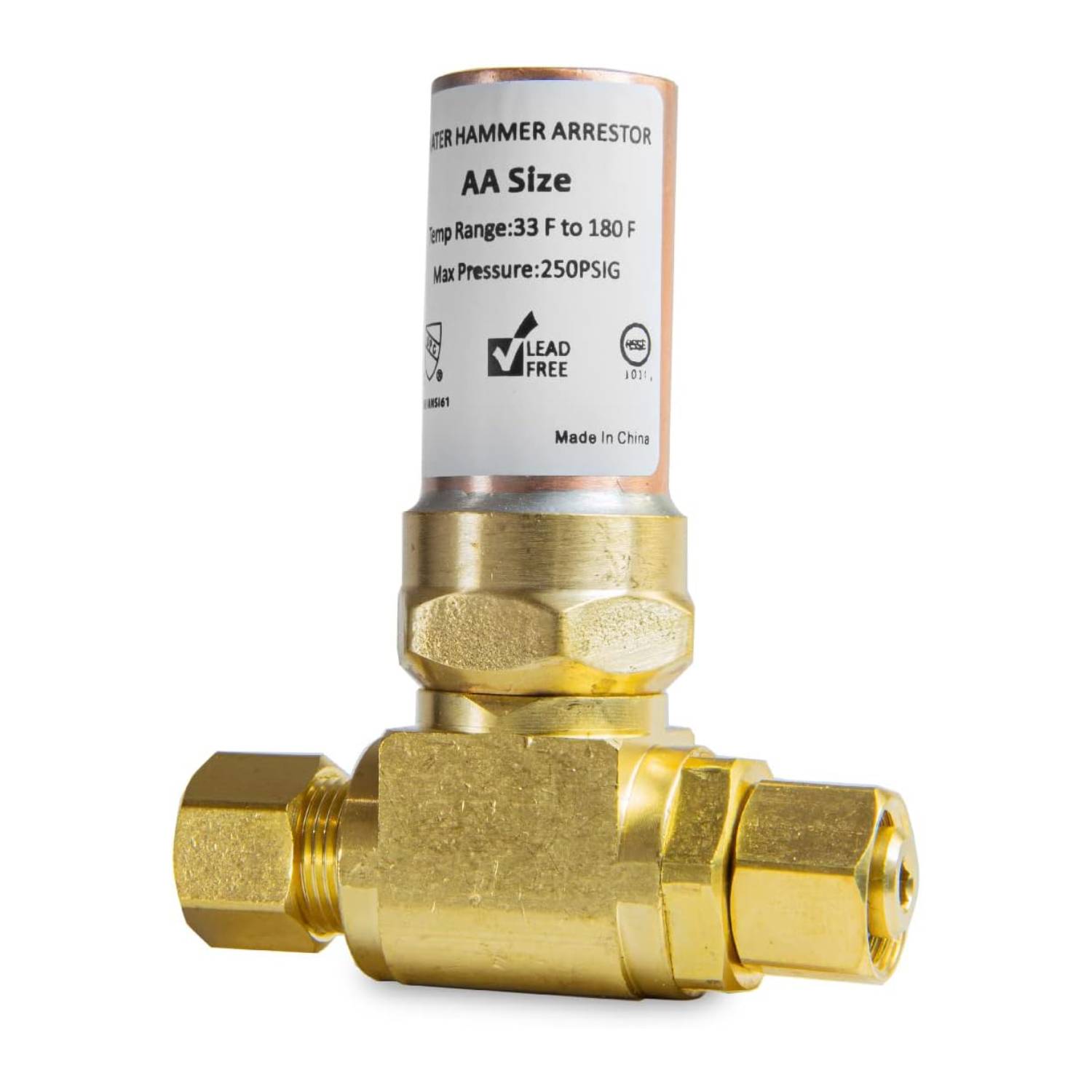 3/8" OD Comp. x 3/8" OD Female Comp. , Tee Copper Water Hammer Arrestor for Dishwasher Connection
