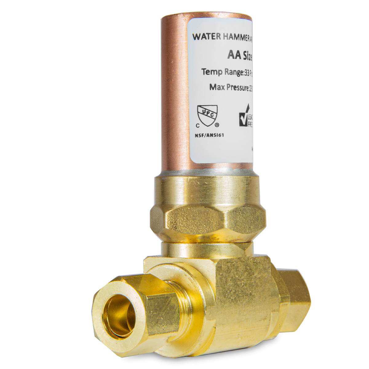 3/8" OD Comp. x 3/8" OD Female Comp. , Tee Copper Water Hammer Arrestor for Dishwasher Connection