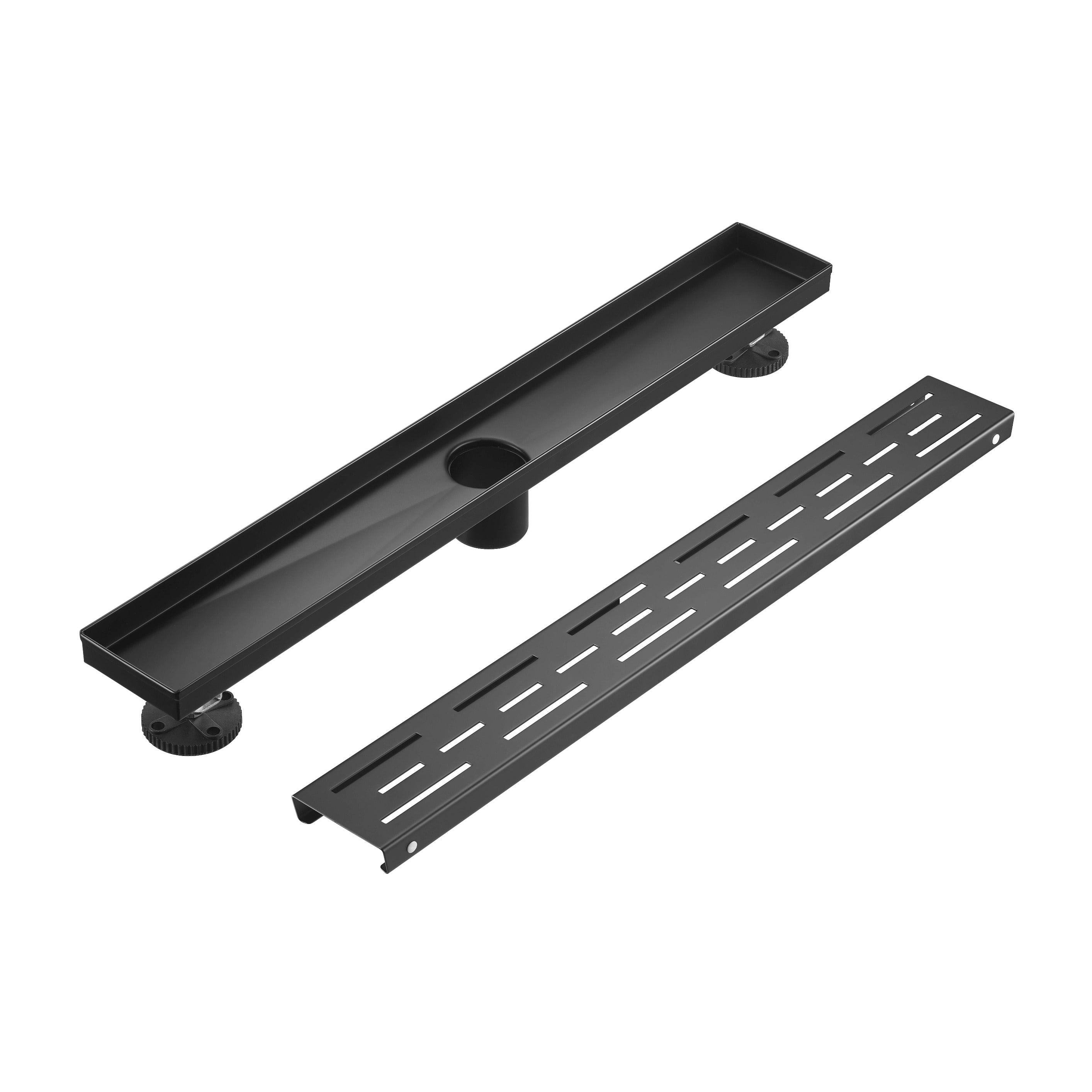 Linear Shower Drain 36" with Removable Grate, Matte Black Polished 304 Stainless Steel Shower Drain, Shower Drain, Floor Shower Drain with Hair Strainer, Adjustable Levelingft