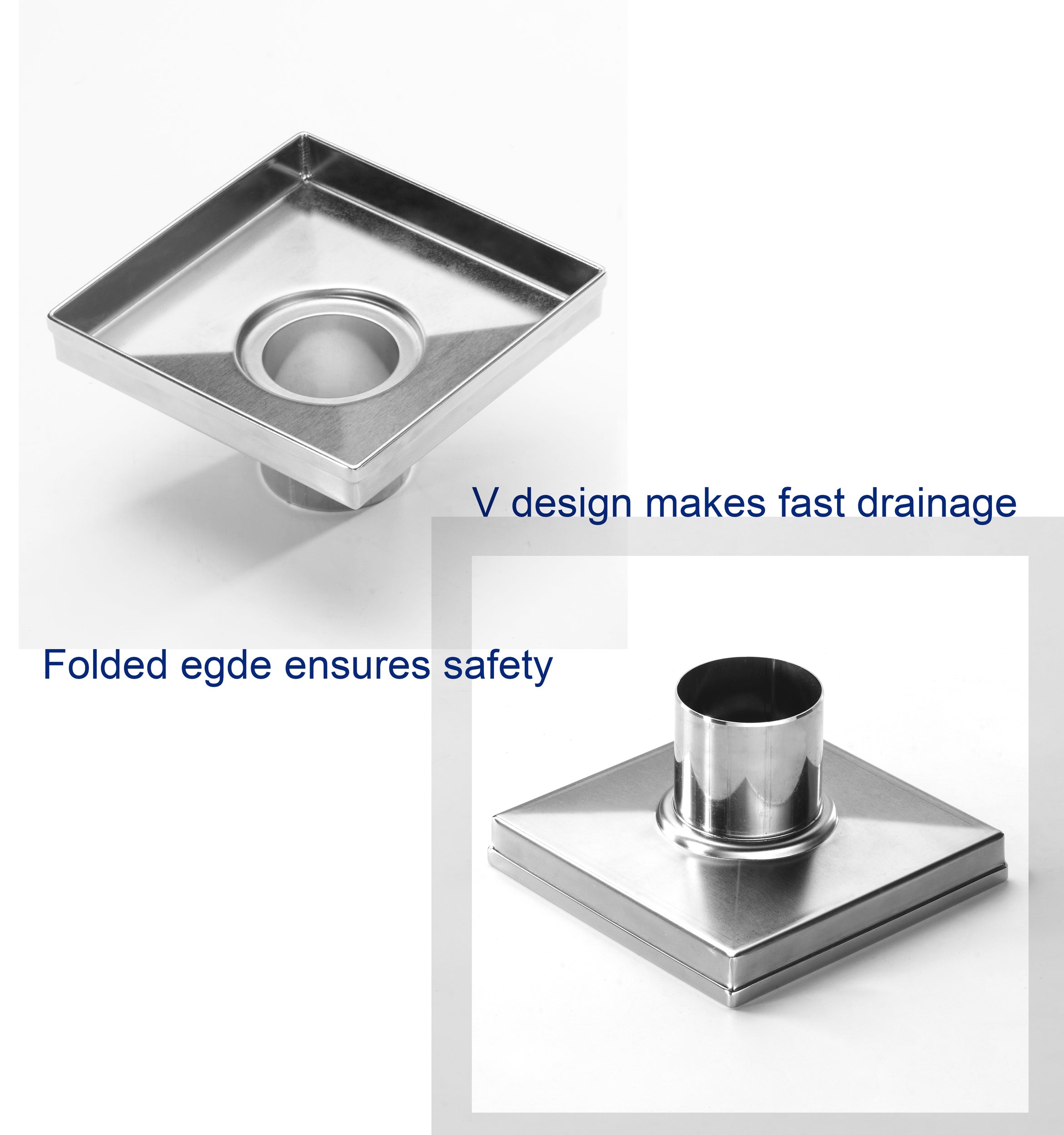 Square Shower Drain 4" with Removable Grate,Brushed Polished 304 Stainless Steel Shower Drain,Floor Shower Drain with Hair Strainer, Adjustable Levelingft