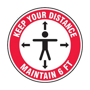 Keep Your Distance 6 FT Decal 12" X 12" Circle - Adhesive Dura-Vinyl™