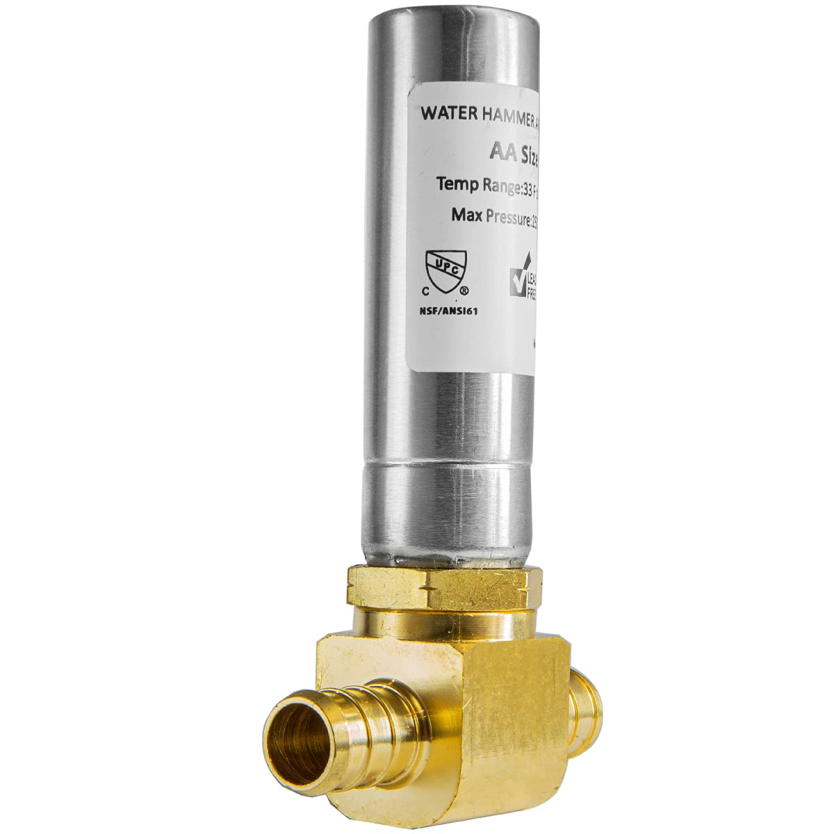 PEX Crimp Connection, Water Hammer Arrestor Tee, Stainless Steel