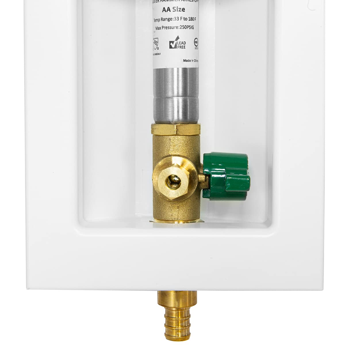 1/2" PEX Crimp (F1807) Inlet, Ice Maker Outlet Box, with Stainless Steel Hammer Arrestor