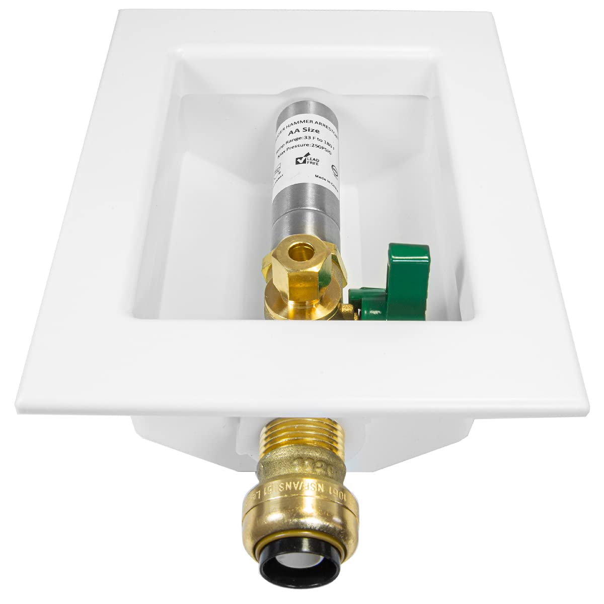 1/2" Push Fit Inlet, Ice Maker Outlet Box, with Stainless Steel Hammer Arrestor