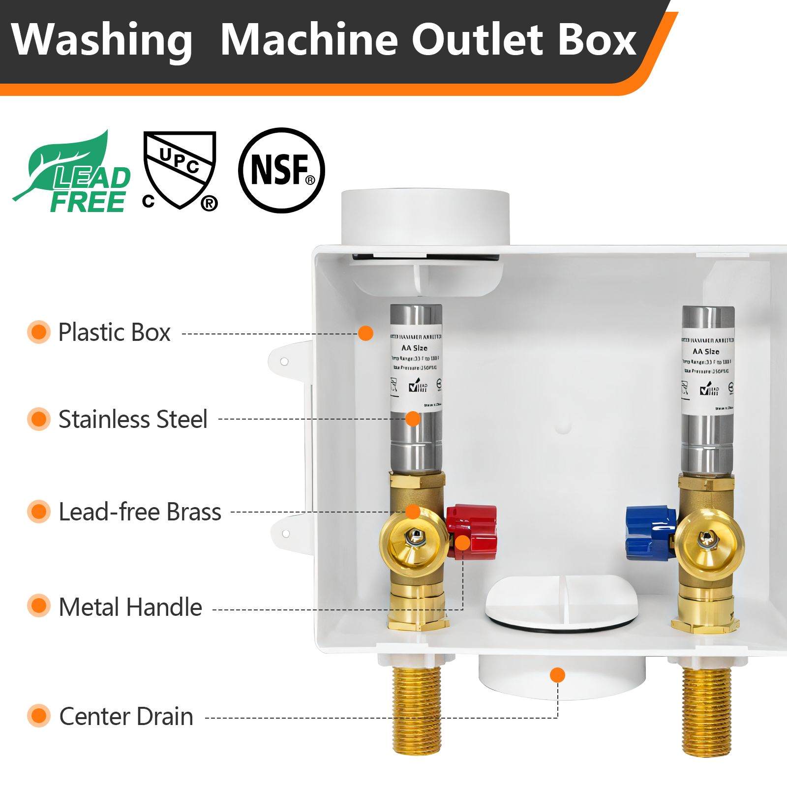 10 Pcs 1/2" Sweat Inlet, Washing Machine Outlet Box, with Stainless Steel Water Hammer Arrestor