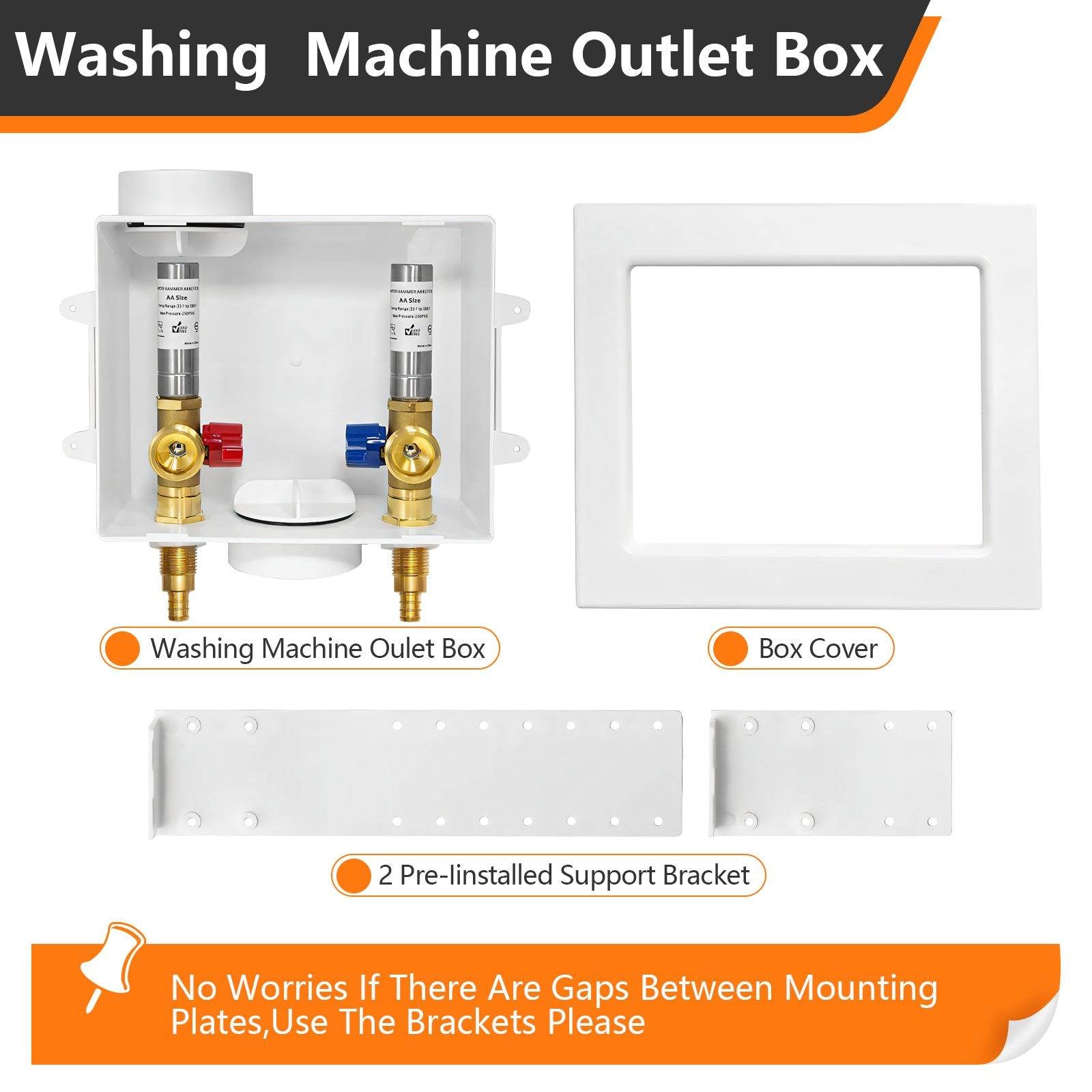 10 Pcs 1/2" PEX Crimp (F1807) Inlet, Washing Machine Outlet Box, with Stainless Steel Water Hammer Arrestor