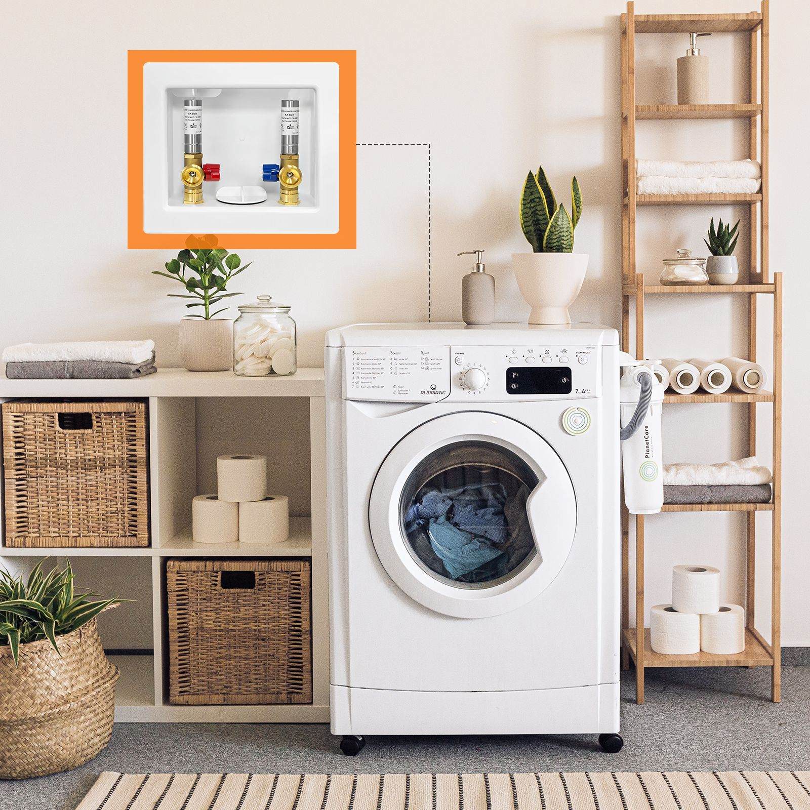 1/2" PEX Crimp (F1807) Inlet, Washing Machine Outlet Box, with Stainless Steel Water Hammer Arrestor