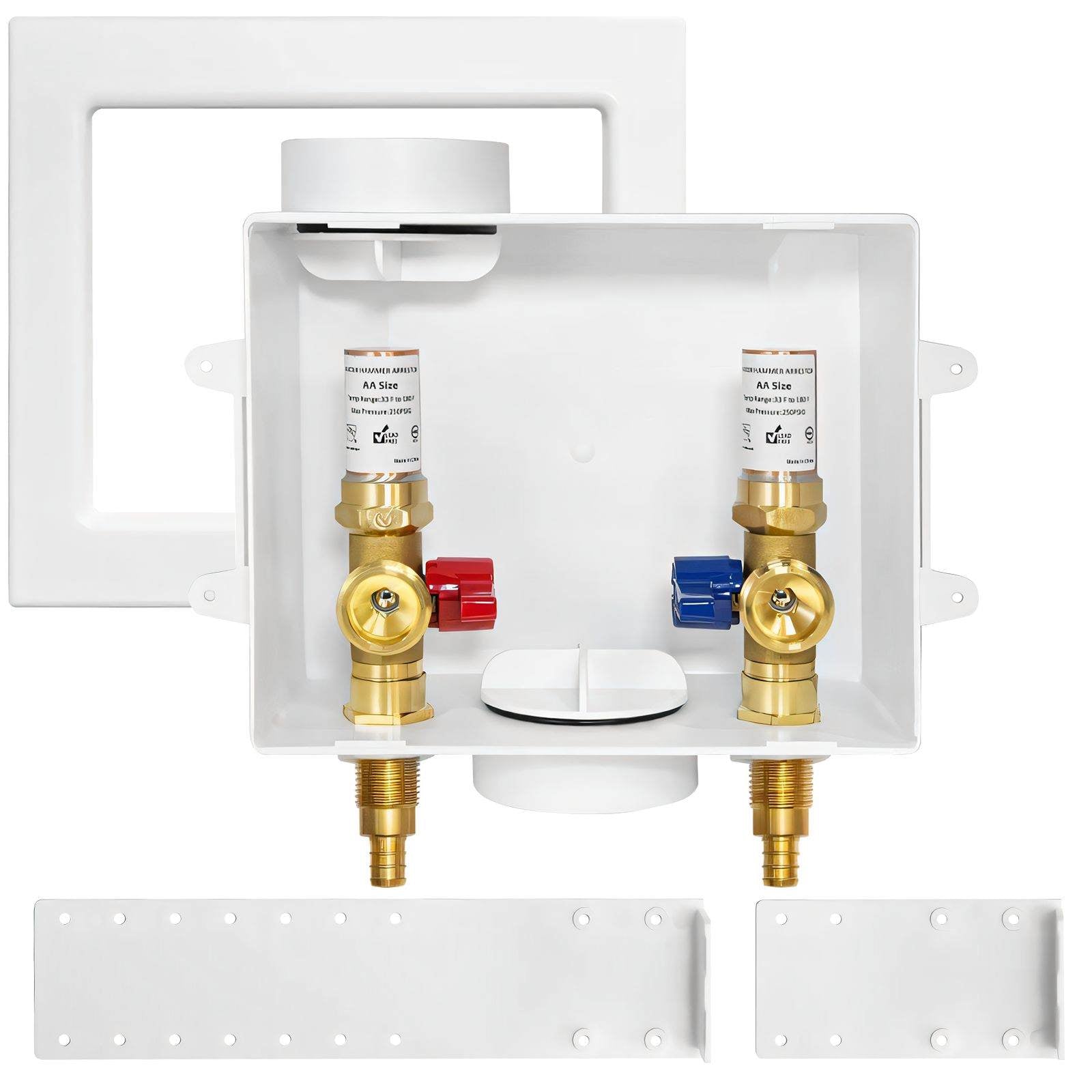 1/2" PEX Crimp (F1807) Inlet, Washing Machine Outlet Box, with Copper Water Hammer Arrestor