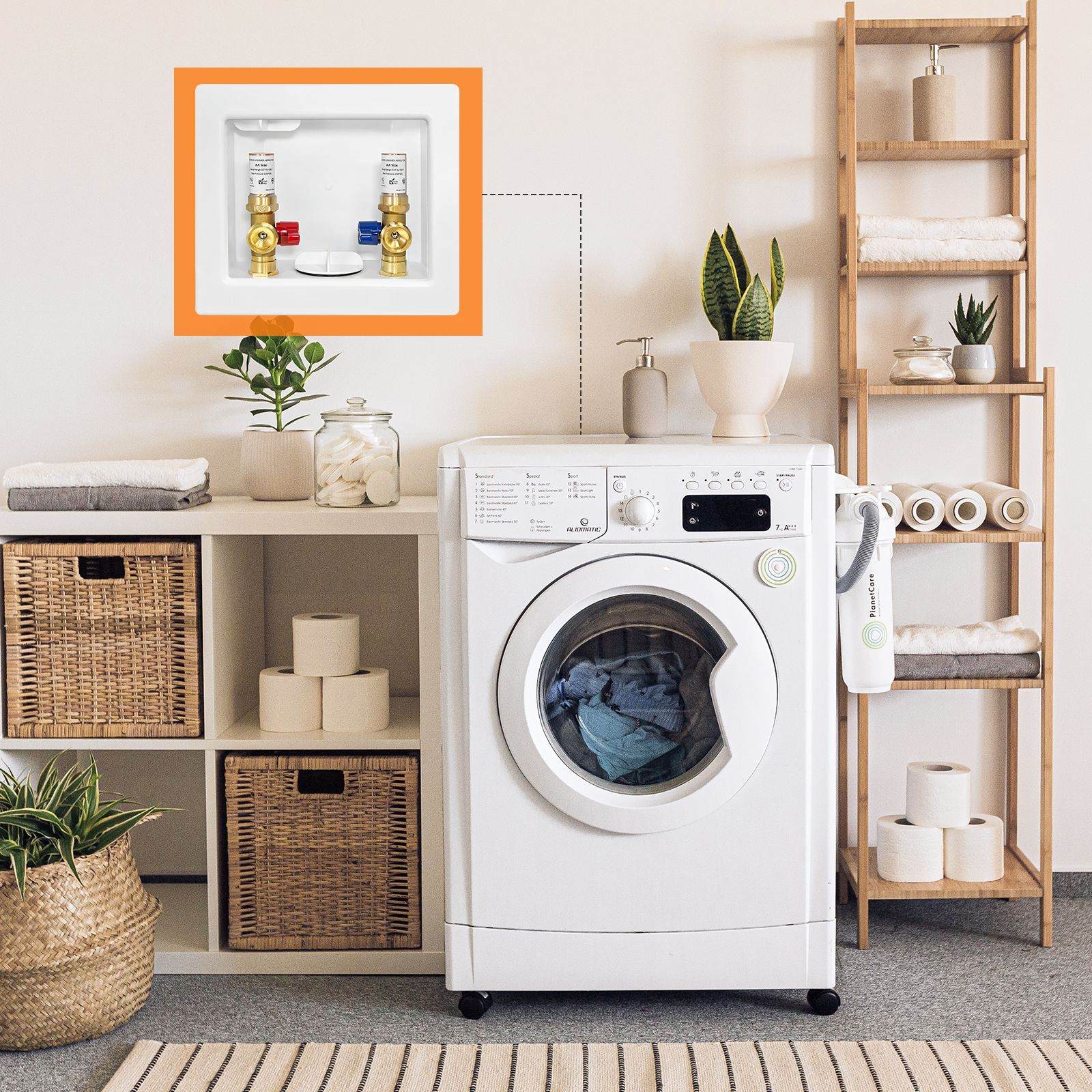 1/2" PEX Crimp (F1807) Inlet, Washing Machine Outlet Box, with Copper Water Hammer Arrestor