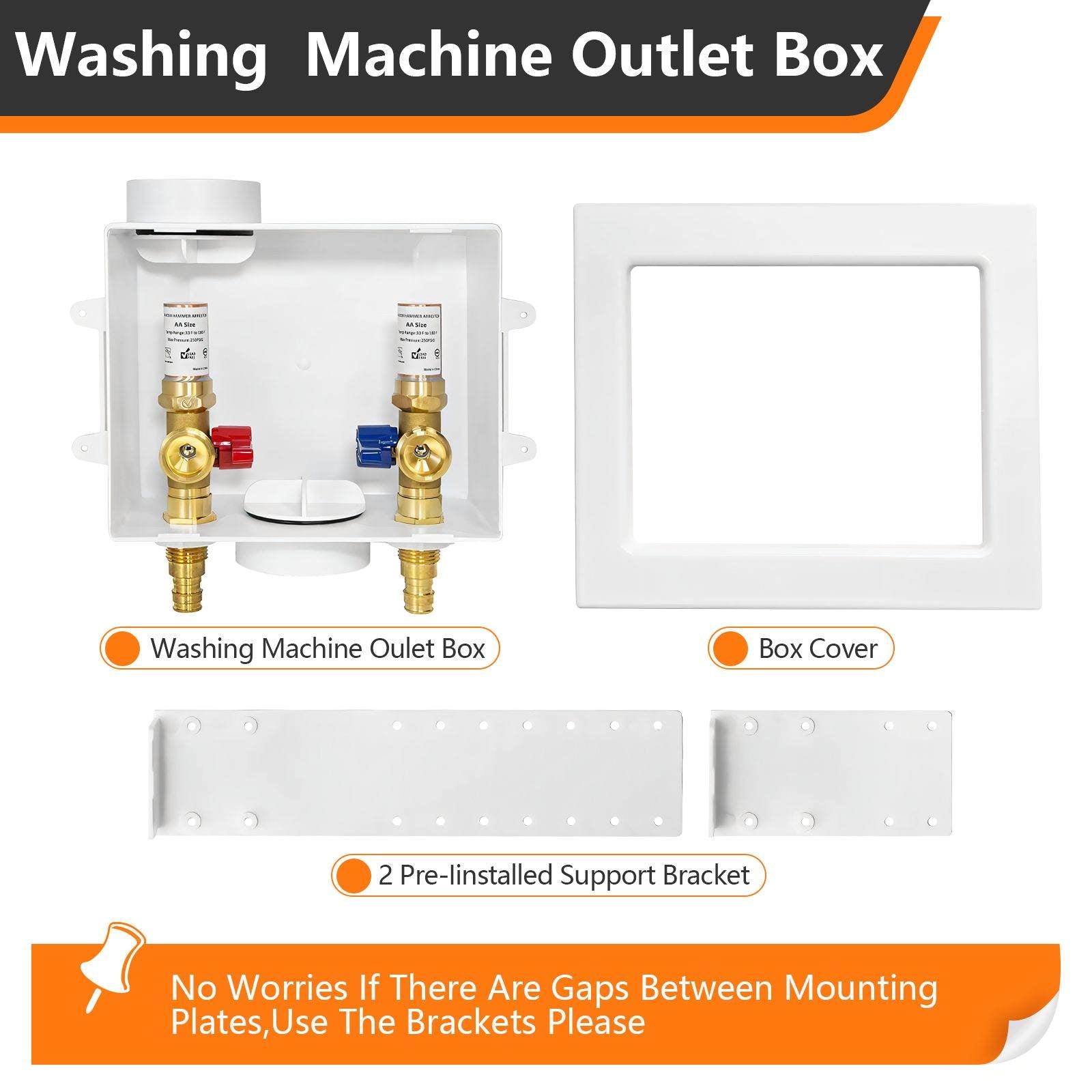 10 Pcs 1/2" PEX Expansion (F1960) Inlet, Washing Machine Outlet Box, with Copper Water Hammer Arrestor