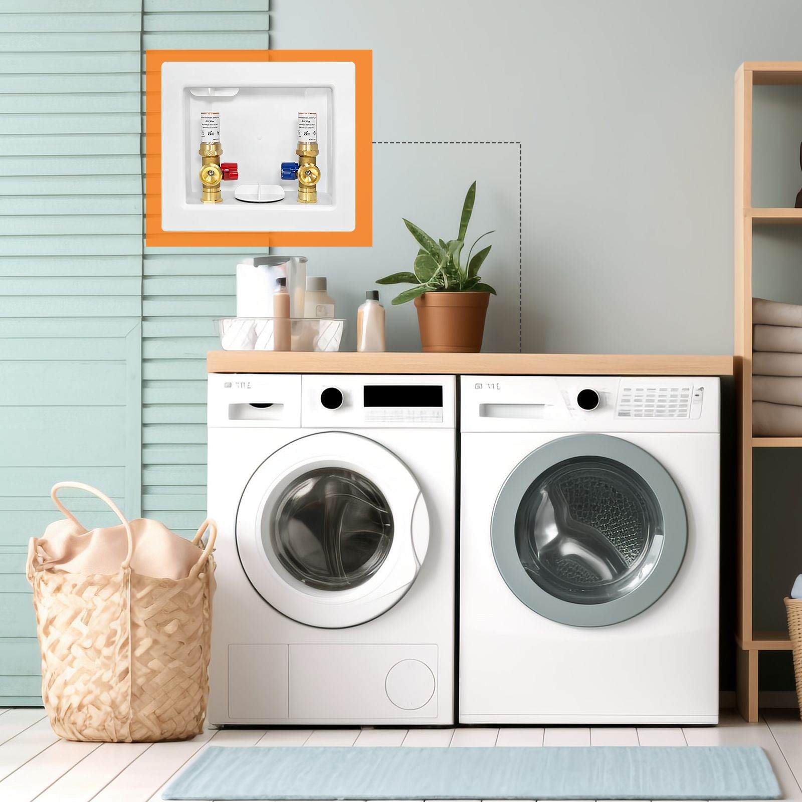 1/2" PEX Expansion (F1960) Inlet, Washing Machine Outlet Box, with Copper Water Hammer Arrestor