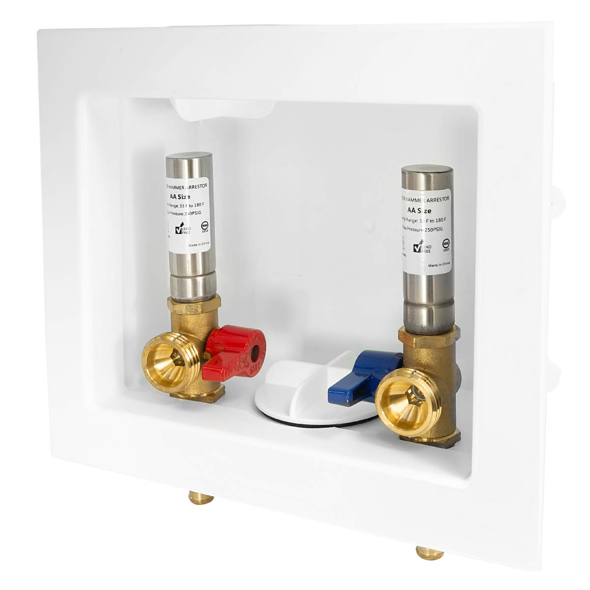 1/2" Push Fit Inlet, Washing Machine Outlet Box, with Stainless Water Hammer Arrestor