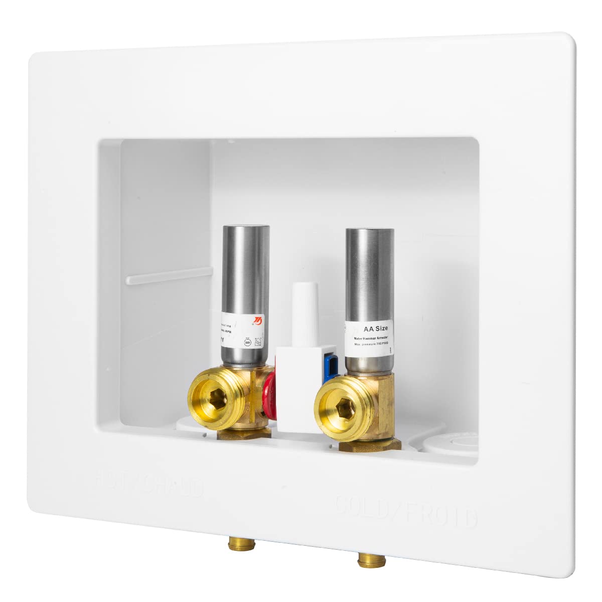 1/2" PEX Crimp (F1807) Inlet, Washing Machine Outlet Box, Single Control Valve, with SS Hammer Arrestor