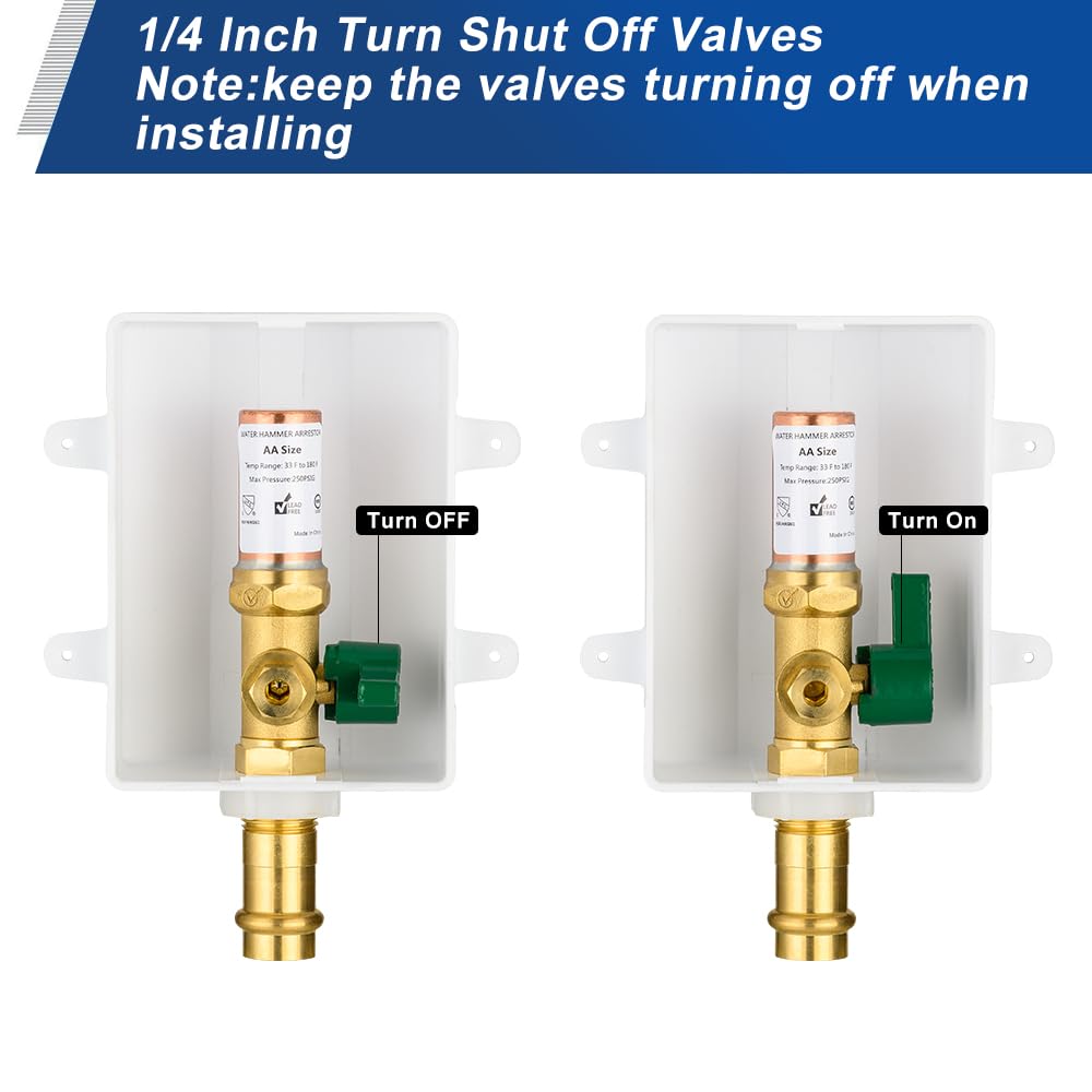 10 Pcs 1/2" Copper Press Inlet, Ice Maker Outlet Box, with Copper Water Hammer Arrestor