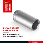 Teng Tools 6 Point SAE Deep 1/4 Inch Drive Chrome Vanadium Sockets
