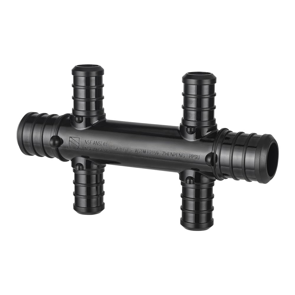 PEX-B Crimp 3/4" Inlet x 1/2" Outlet Open Manifold, Opposing Port (4 port)