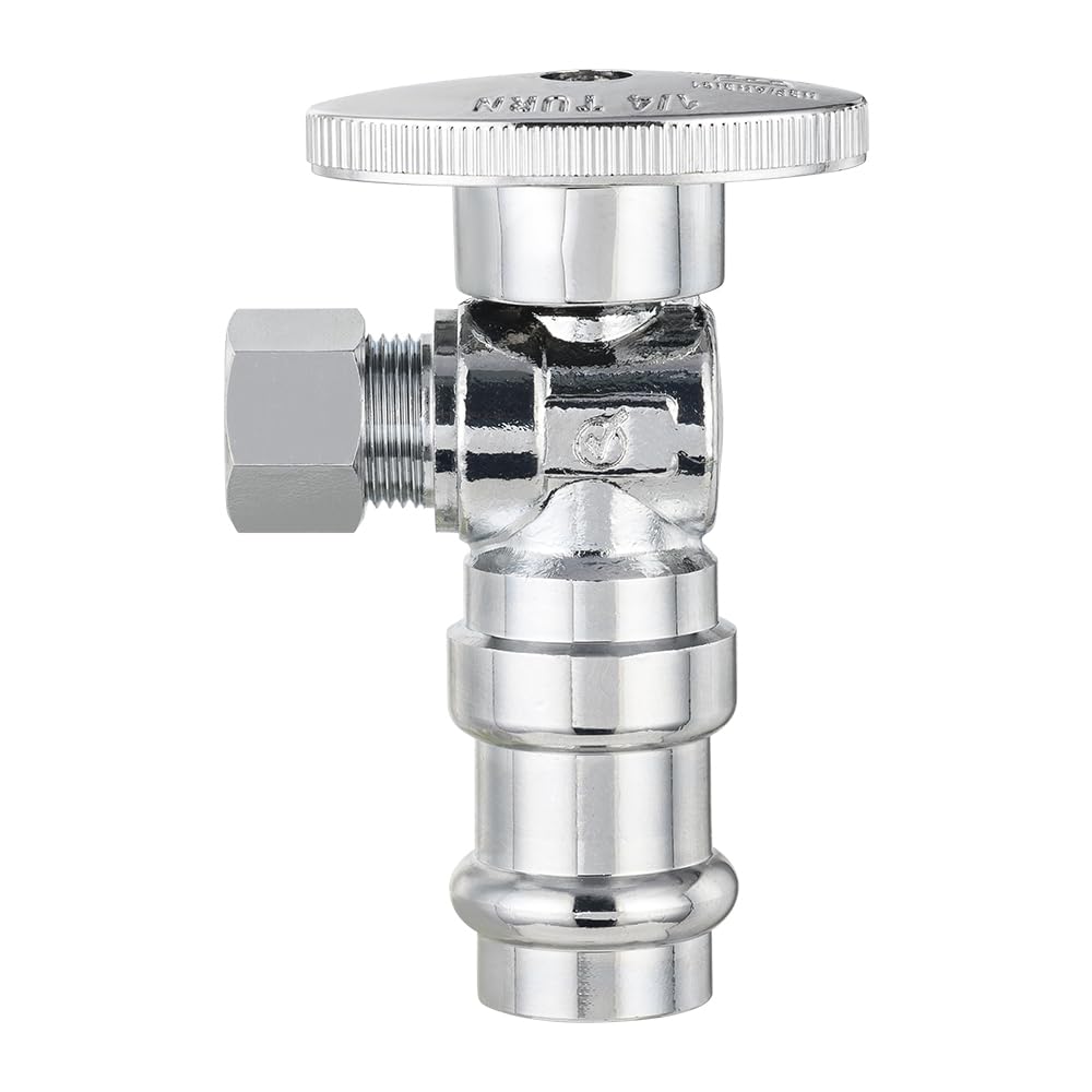 1/2" Press x 3/8" OD Compr. Angle Stop Valve, 1/4 Turn (Lead Free)