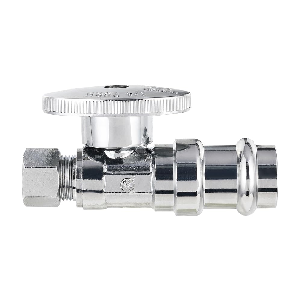 1/2" Press x 3/8" OD Compr. Straight Stop Valve, 1/4 Turn (Lead Free)