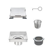 6" Square Shower Drain with Flat Cover, Stainless Steel Shower Floor Drain with 2 in 1 Flat & Tile Insert Cover, Floor Shower Drain with Hair Strainer