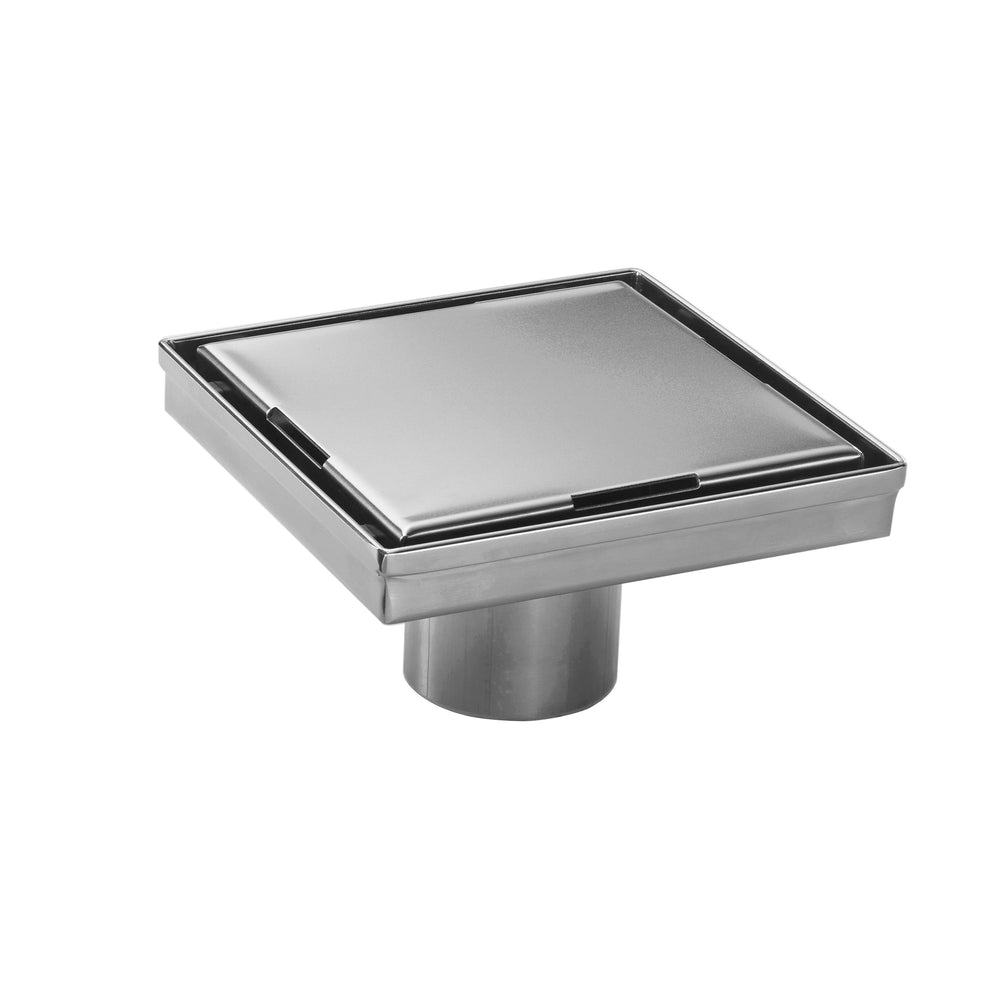 6" Square Shower Drain with Flat Cover, Stainless Steel Shower Floor Drain with 2 in 1 Flat & Tile Insert Cover, Floor Shower Drain with Hair Strainer