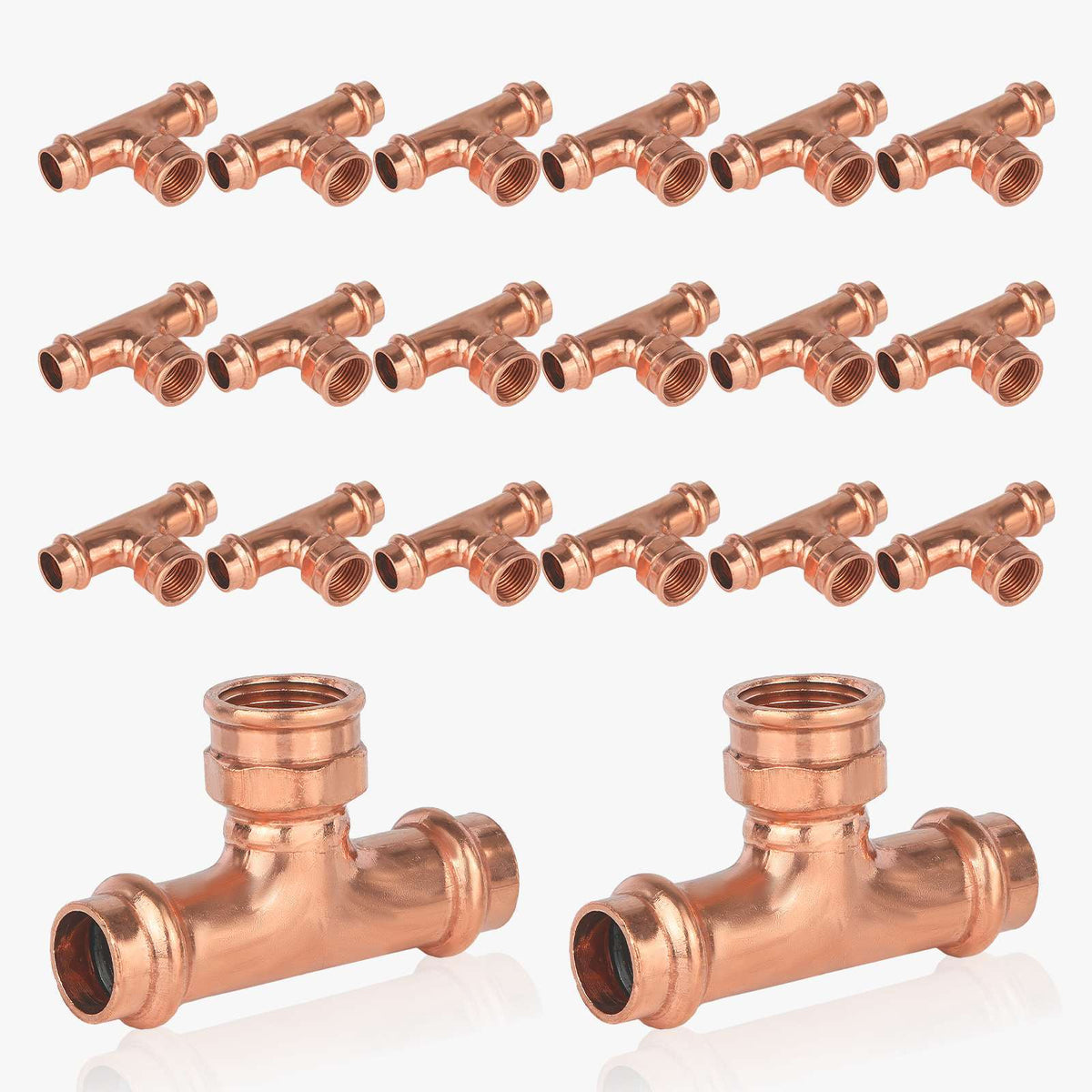 30 Pcs 1" x 1" x 1/2" Press x Press x Female Thread Copper Tee (Lead Free)