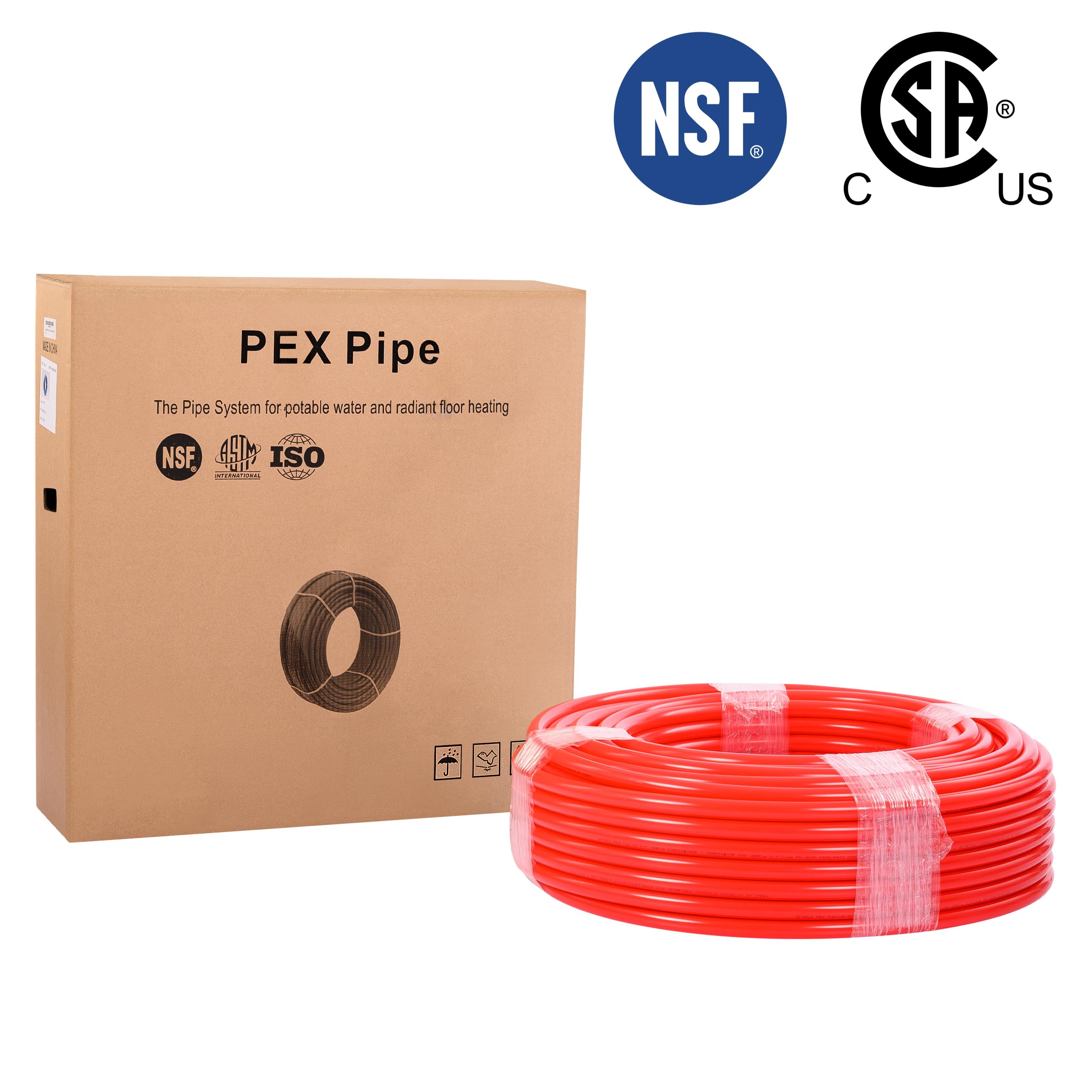 1/2" PEX-B Pipe 1000ft Length Roll, Red Color with Oxygen Barrier (EVOH), NSF Certified for Potable Water and Radiant Heating Applications