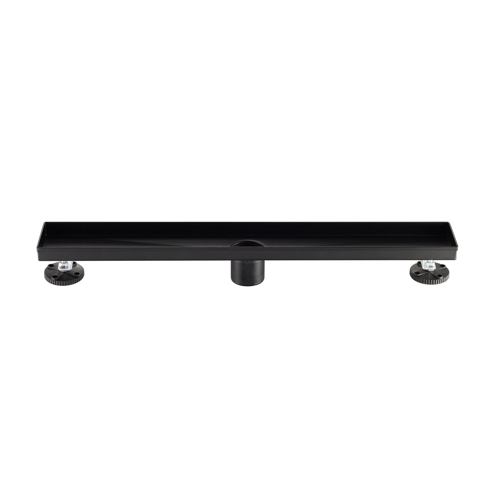 24" Linear Shower Drain, Square Hole Pattern Shower Drain, Matte Black Polished 304 Stainless Steel Linear Drain with Levelingft & Hair Strainer