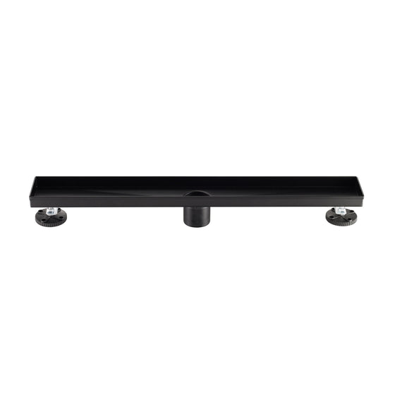 24" Linear Shower Drain, Square Hole Pattern Shower Drain, Matte Black Polished 304 Stainless Steel Linear Drain with Levelingft & Hair Strainer