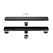 32" Linear Shower Drain, Square Hole Pattern Shower Drain, Matte Black Polished 304 Stainless Steel Linear Drain with Levelingft & Hair Strainer