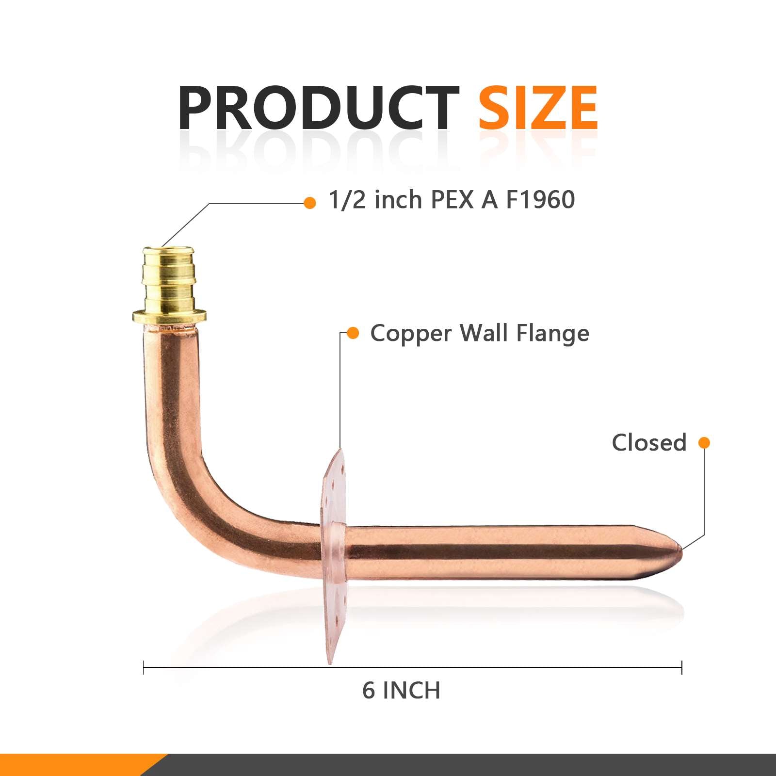 PEX A Expansion 1/2" 6" Copper Stub with Wall Flange