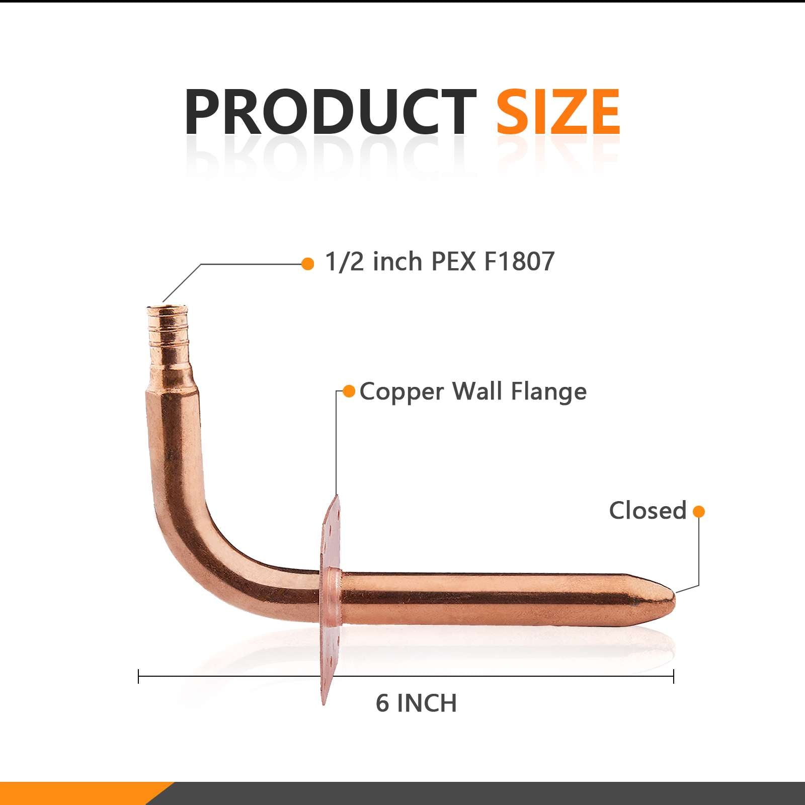 PEX Crimp 1/2" 6" Copper Stub with Wall Flange