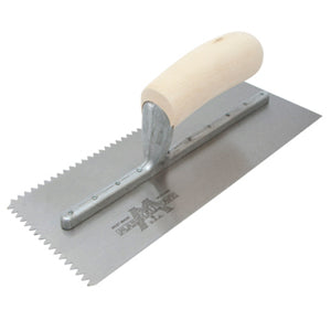 11" X 4 1/2" Notched Trowel-1/4 X 3/16 'V' w/Curved Wood Handle