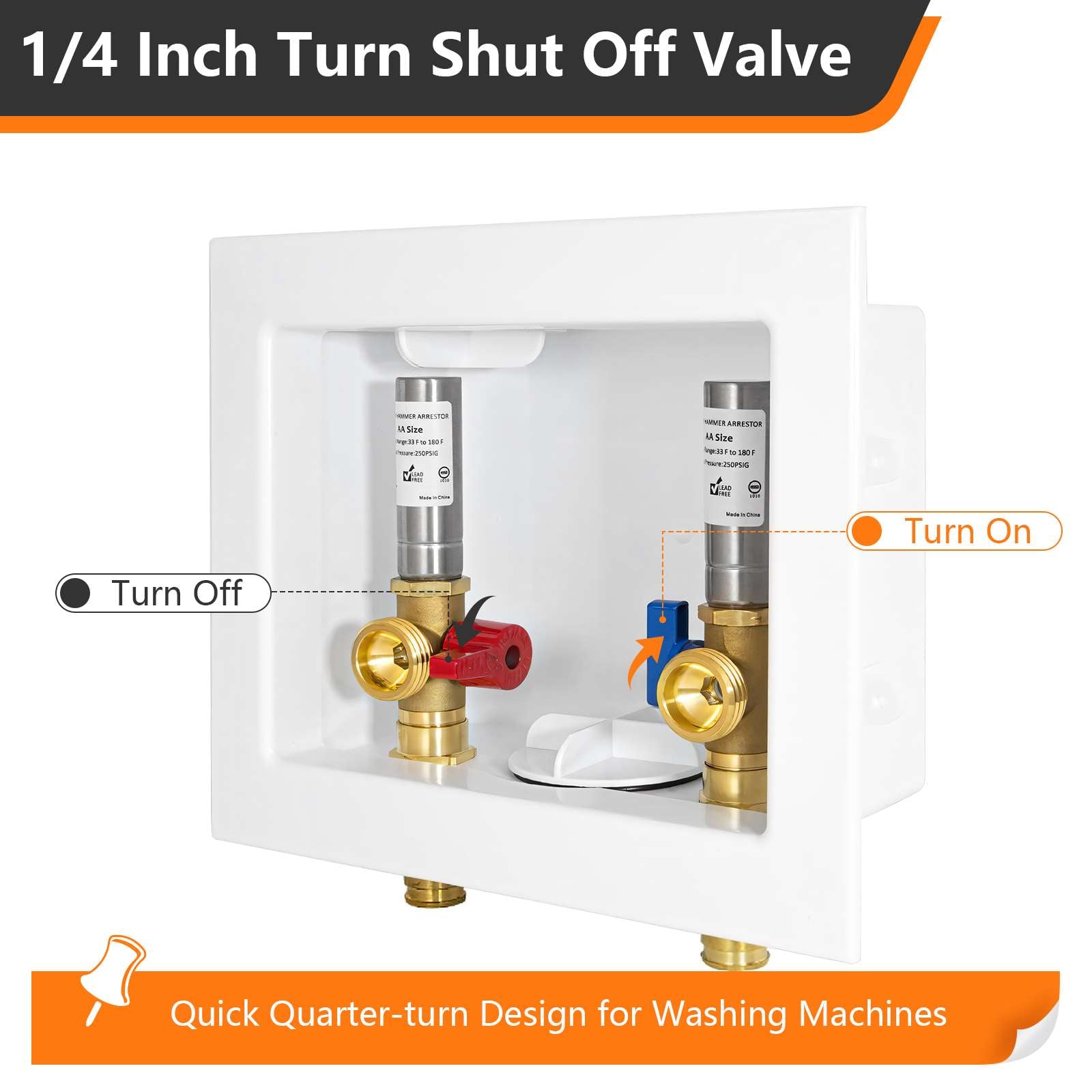 10 Pcs 1/2" PEX Expansion (F1960) Inlet, Washing Machine Outlet Box, with Stainless Steel Water Hammer Arrestor