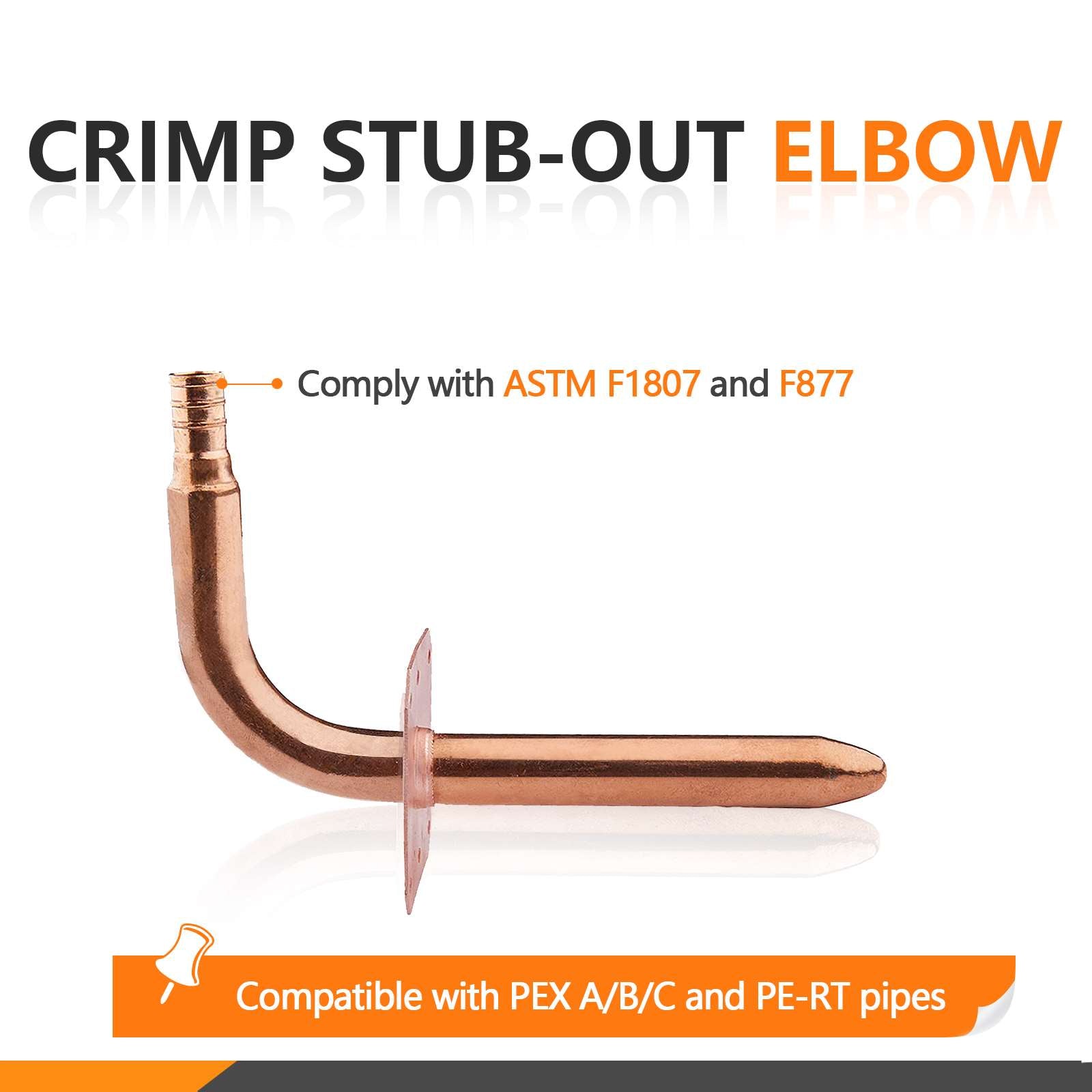 PEX Crimp 1/2" 6" Copper Stub with Wall Flange