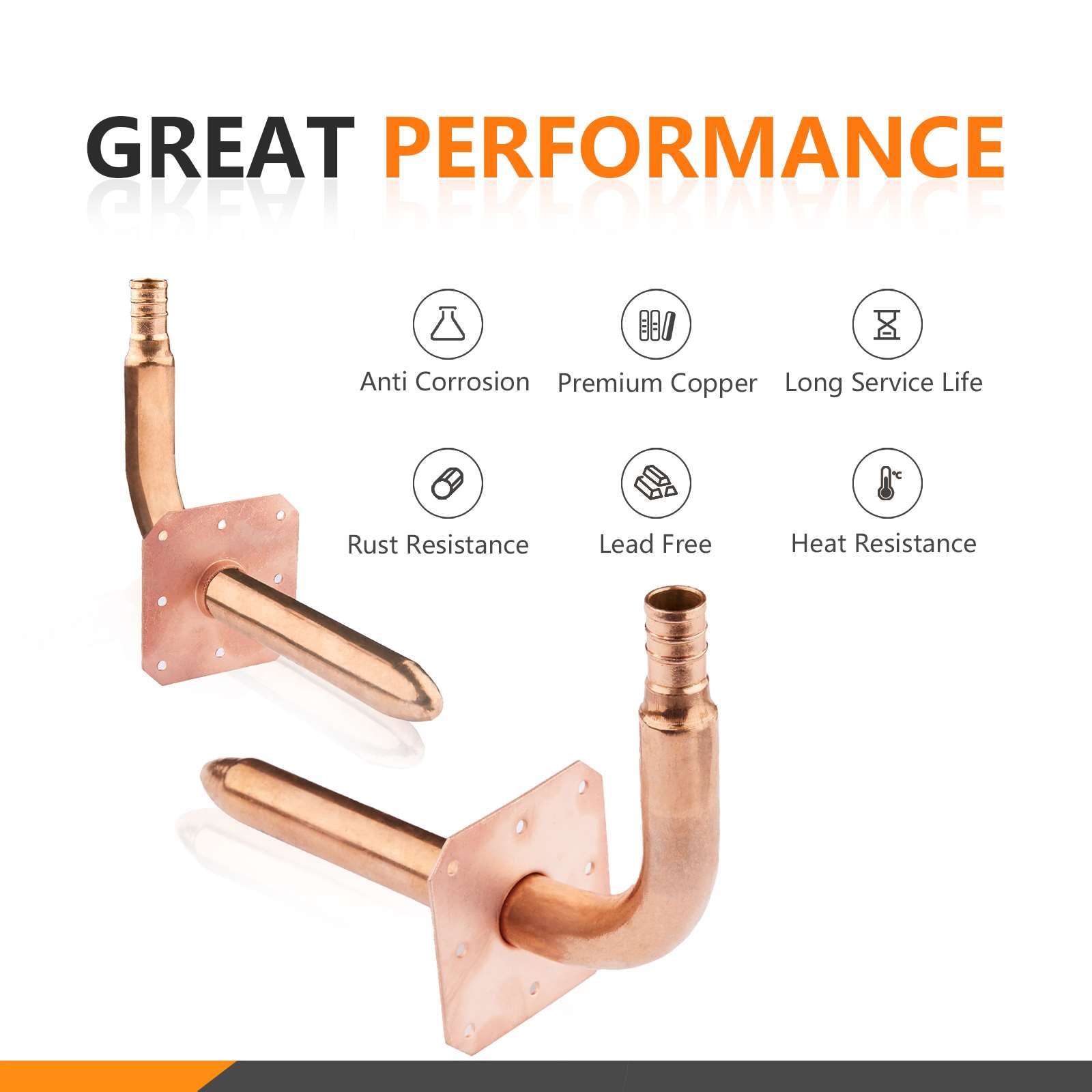 PEX Crimp 1/2" 6" Copper Stub with Wall Flange