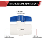 10 Pcs 1-1/4" PVC Ball Valve, Solvent Weld, Sch. 40
