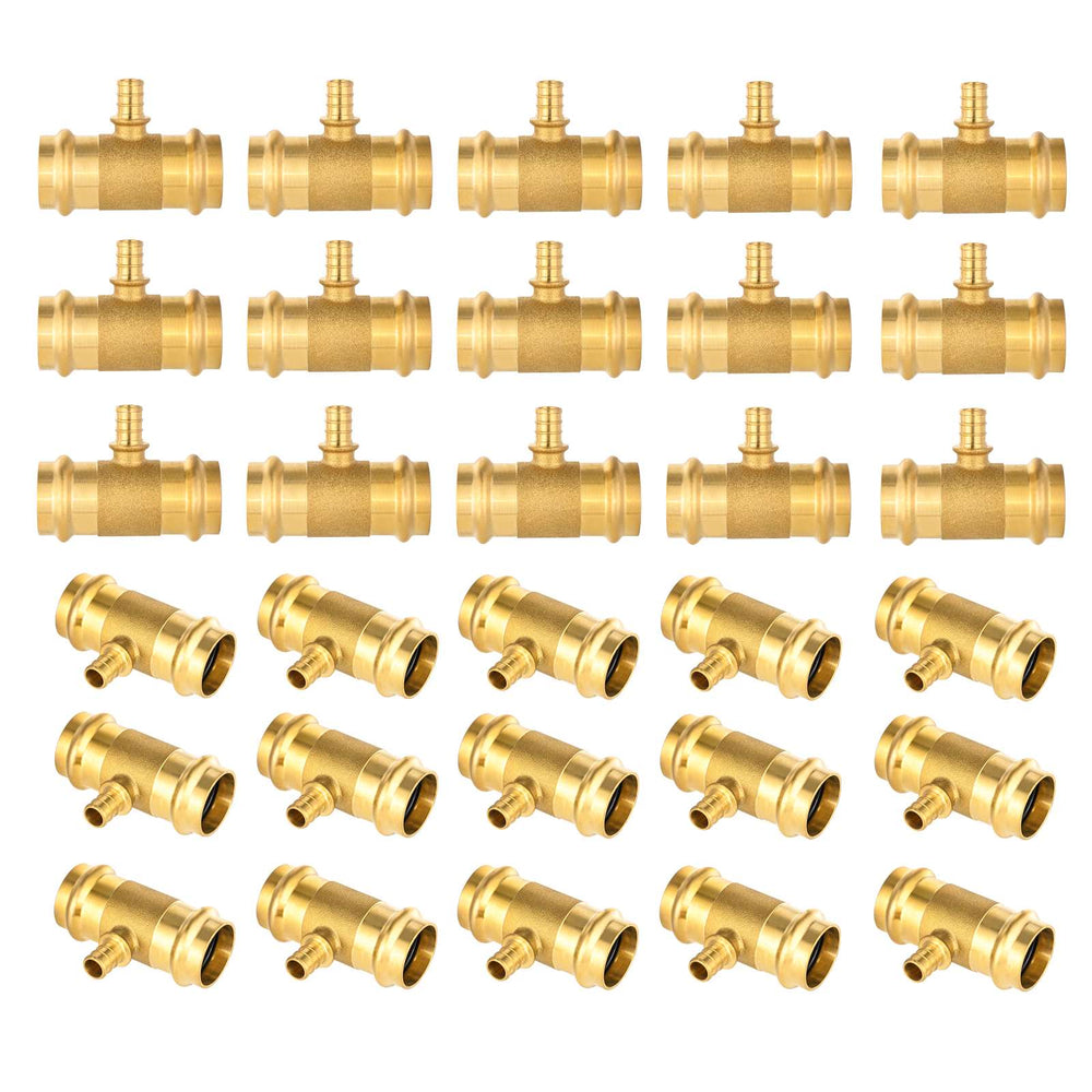 30 Pcs 1" x 1" x 1/2" Press x Press x PEX Expansion Brass Tee (Lead Free)