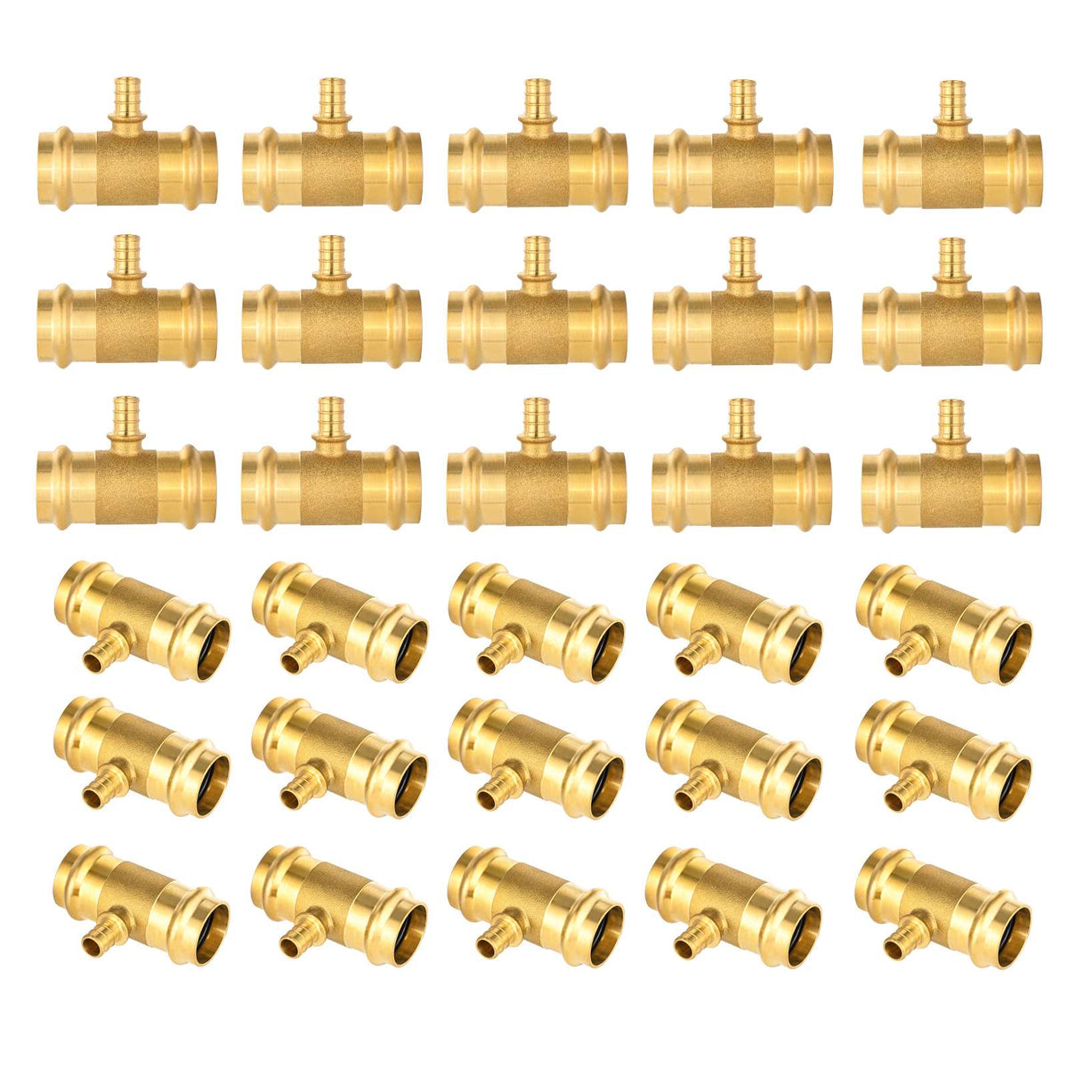 30 Pcs 1" x 1" x 1/2" Press x Press x PEX Crimp Brass Tee (Lead Free)