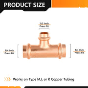 3/4" x 3/4" x 1/2" Press Copper Tee (Lead Free)