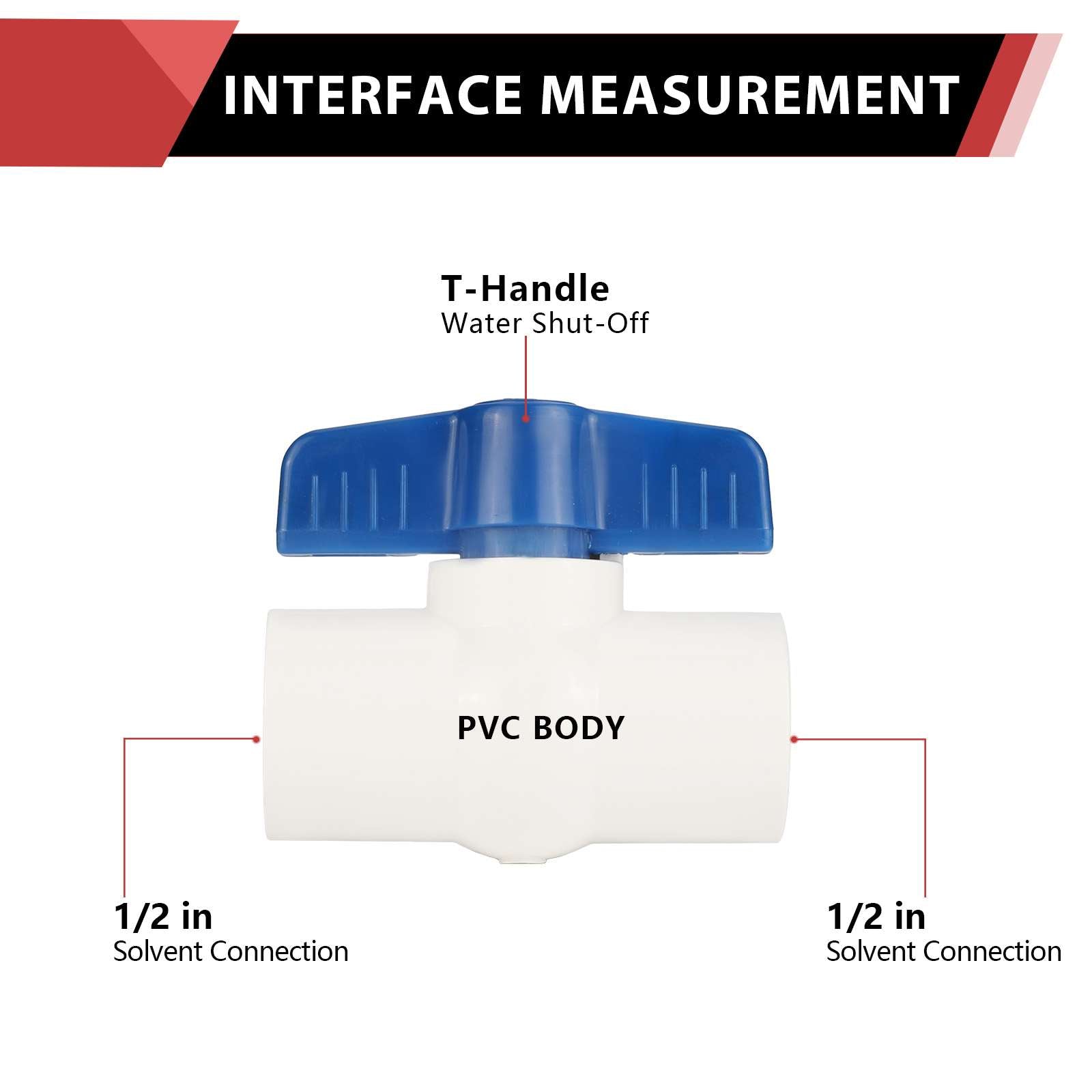 10 Pcs 1/2" PVC Ball Valve, Solvent Weld, Sch. 40