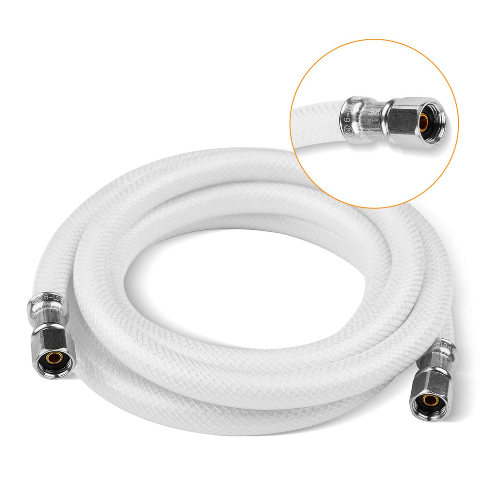10 Pcs 6ft Fridge Ice Maker Water Connector Line, Polyester Reinforced PVC, 1/4" Comp by 1/4" Comp Connection, White