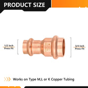 30 Pcs 3/4" x 1/2" Copper Press x Press Coupling NO Stop (Lead Free)