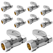 10 Pcs 1/2" Nominal (5/8" OD) Compr. x 3/8" OD Compr. Straight Stop Valve, 1/4 Turn (Lead Free)