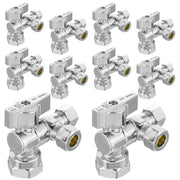 10 Pcs 1/2" FIP x 3/8" OD Compr. x 3/8" OD Compr. Split Angle Stop Valve, 1/4 Turn (Lead Free)