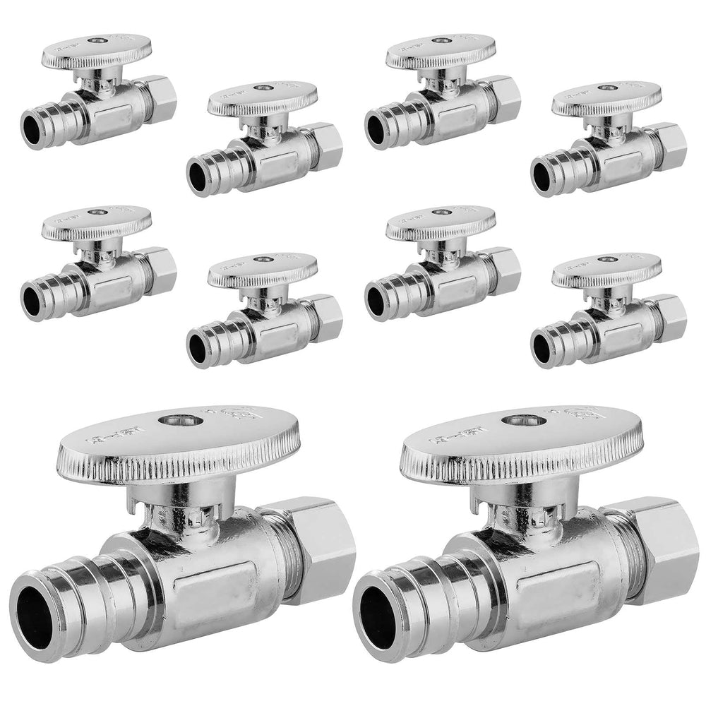 10 Pcs 1/2" PEX Expansion x 3/8" OD Compr. Straight Stop Valve, 1/4 Turn (Lead Free)