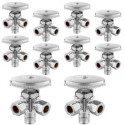 10 Pcs 1/2" Pex-a Expansion (F1960) Inlet x 3/8" ODx 3/8" OD Compr. Dual Angle Stop Valve, Multi Turn (Lead Free)