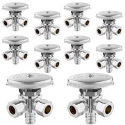 10 Pcs 1/2" PEX Crimp x 3/8" ODx 3/8" OD Compr. Dual Angle Stop Valve, Multi Turn (Lead Free)