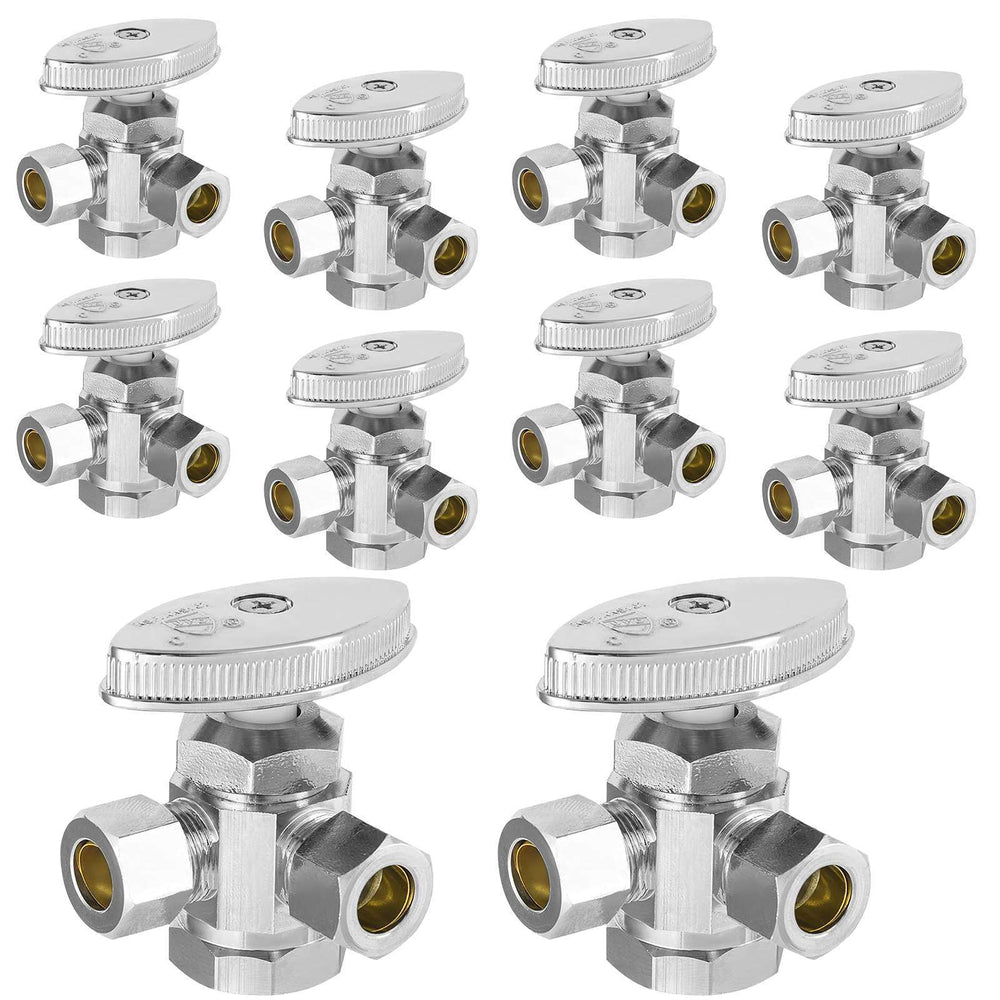 10 Pcs 1/2" FIP x 3/8" OD Compr. x 3/8" OD Compr. Dual Angle Stop Valve, Multi Turn (Lead Free)