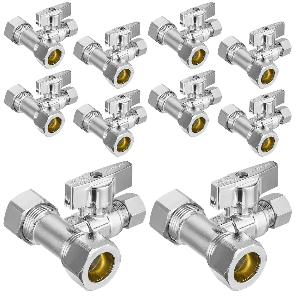 10 Pcs 5/8" OD Compr. x 5/8" OD Compr. x 3/8" OD Compr. Tee Stop Valve, 1/4 Turn (Lead Free)