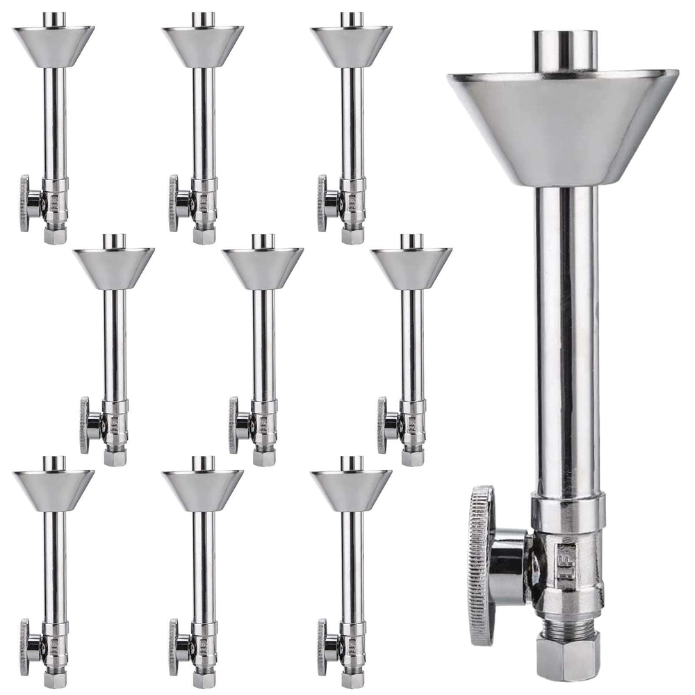 10 Pcs 1/2" Sweat x 3/8" OD Compr. Straight Stop Valve, w/5" Straight Extension, 1/4-Turn (Lead Free)